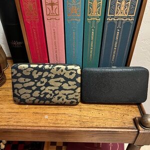 Leopard Print and Shiny Black Wallet/Clutch Set